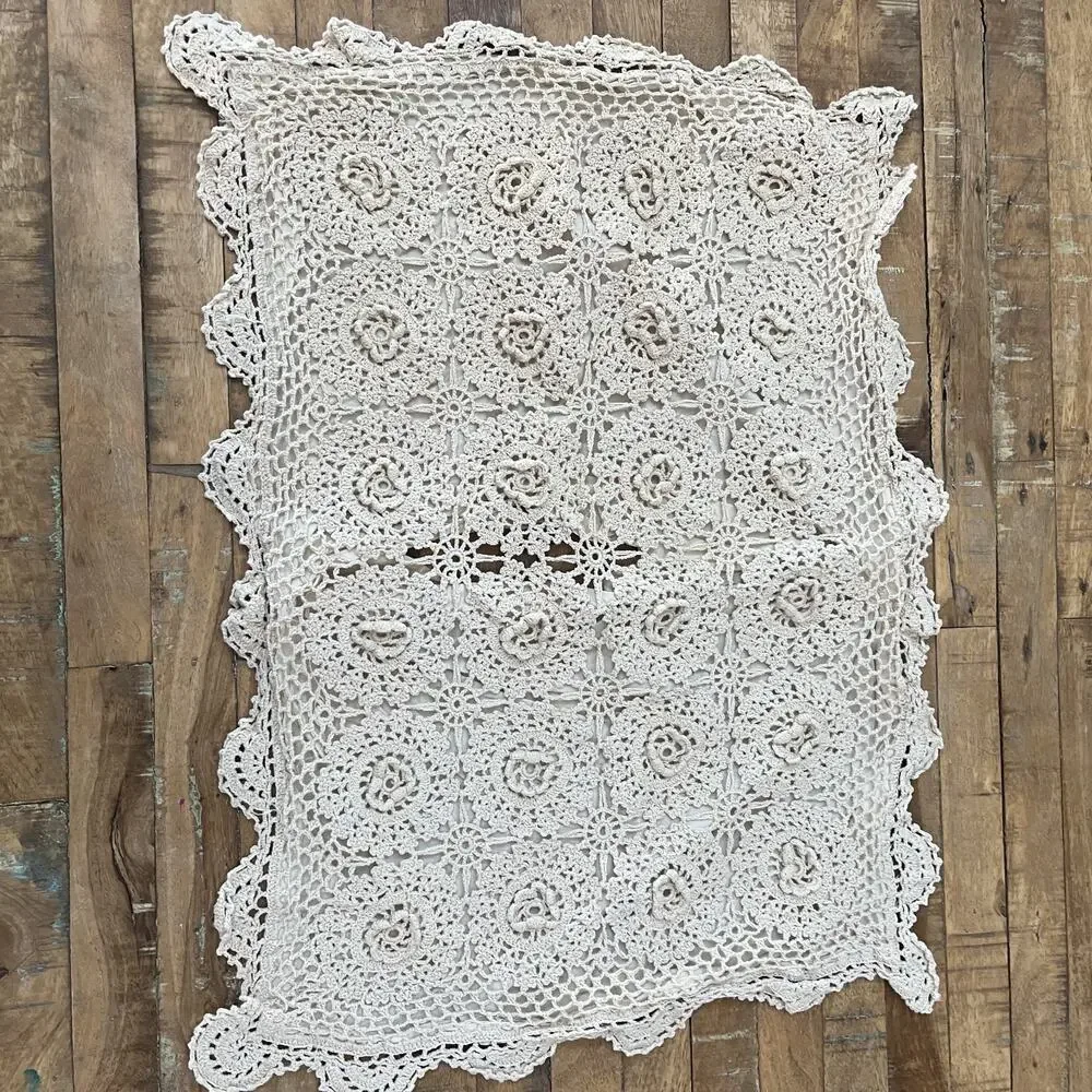 Vintage Hand Crochet Cotton 2 Standard Pillow Shams 25